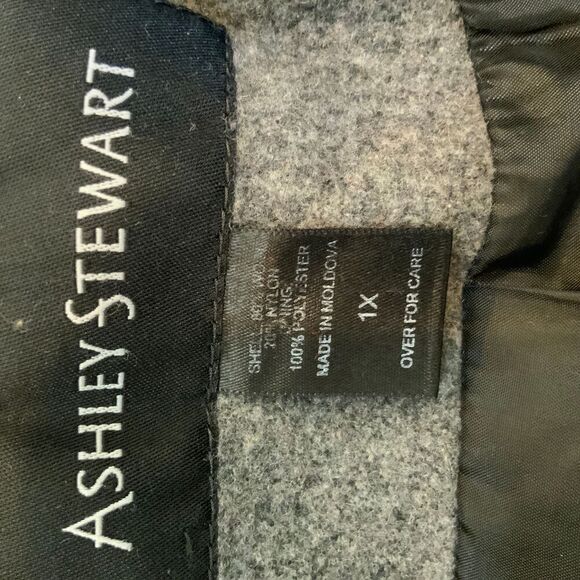 Ashley Stewart Gray Belted High Collar Button-Up Trench coat Size 1X - Picture 14 of 15